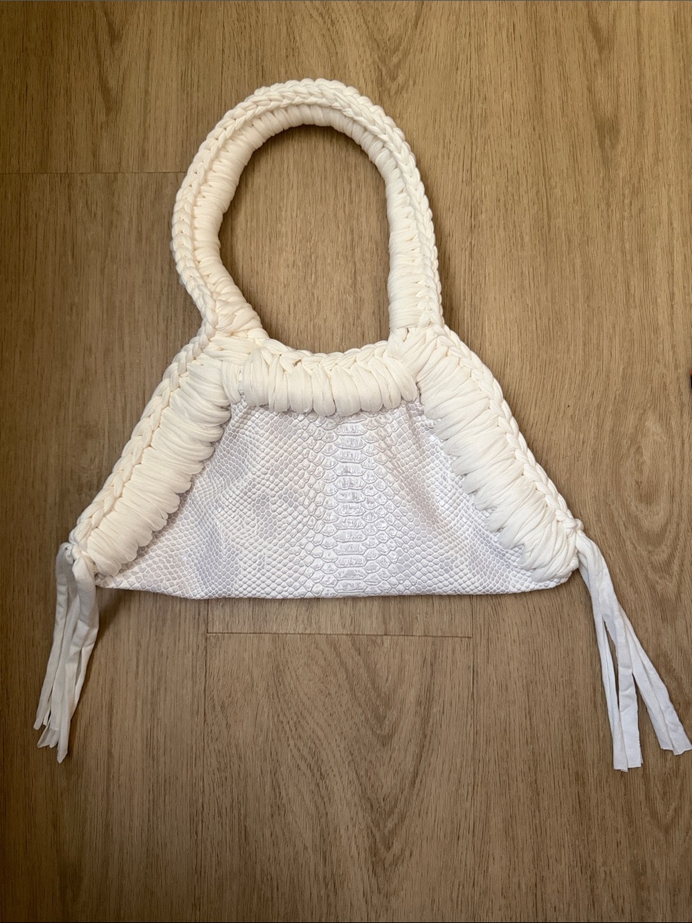 Inedito Handmade Mini Bag Sac Eva White Faux Snakeskin + Fringe - Picture 2 of 6
